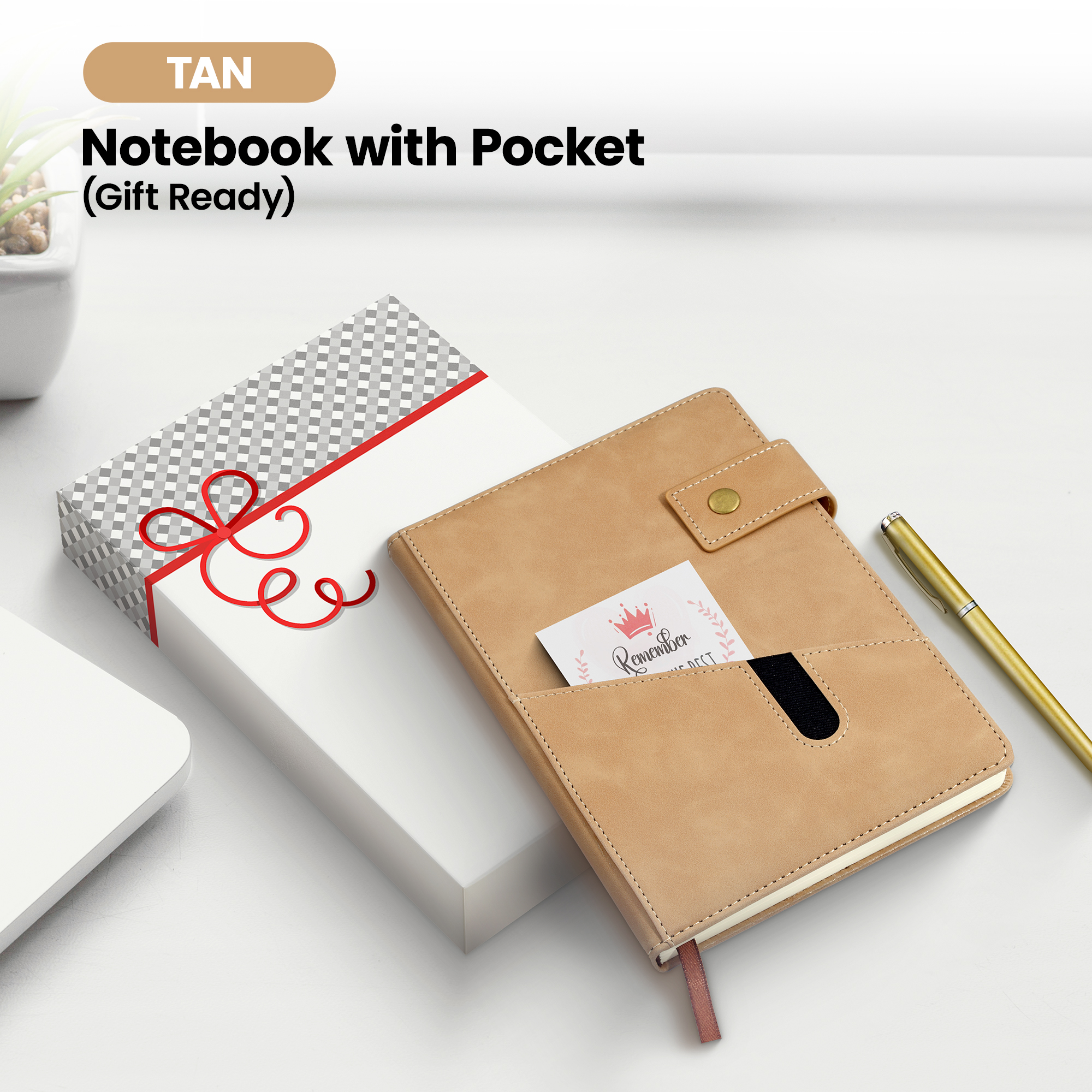 Notebook with Pocket and Pen - Tan